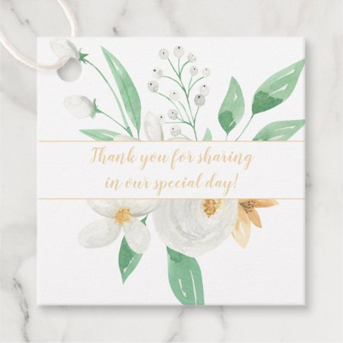 White and Champagne Watercolor Flowers Wedding  Favor Tags