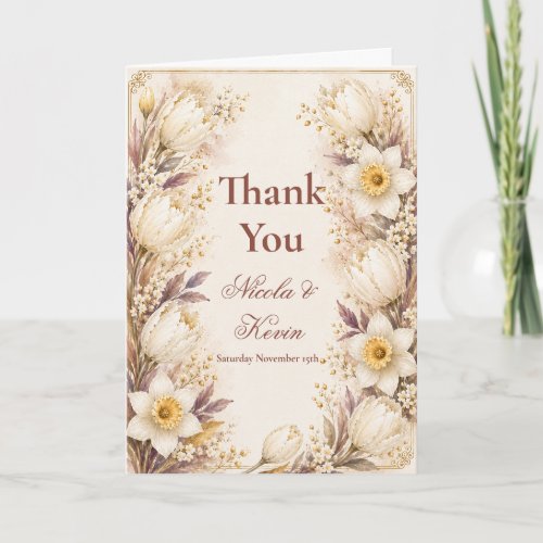 White and Champagne Wedding Thank You Card