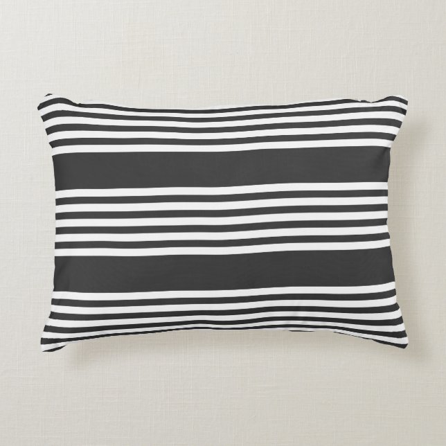 White and charcoal five stripes pattern accent pillow (Front)