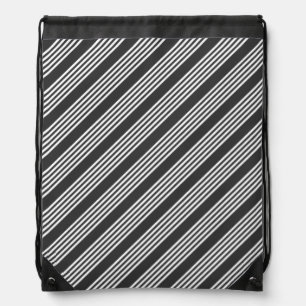 White and charcoal five stripes pattern drawstring bag