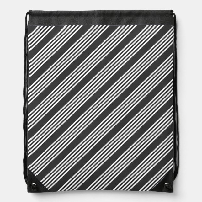 White and charcoal five stripes pattern drawstring bag (Front)