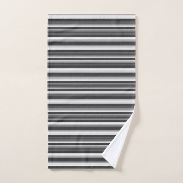 White and charcoal five stripes pattern hand towel  (Hand Towel)