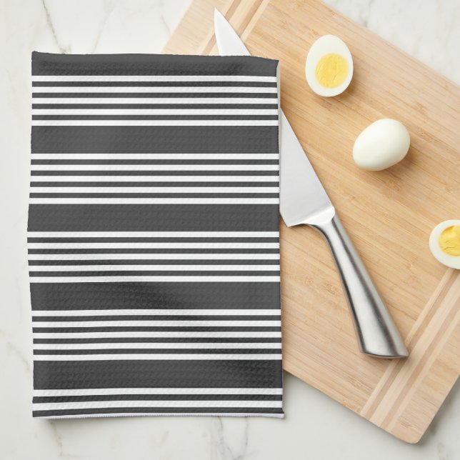 White and charcoal five stripes pattern kitchen towel (Quarter Fold)