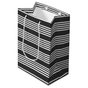 White and charcoal five stripes pattern medium gift bag