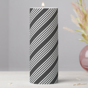 White and charcoal five stripes pattern pillar candle