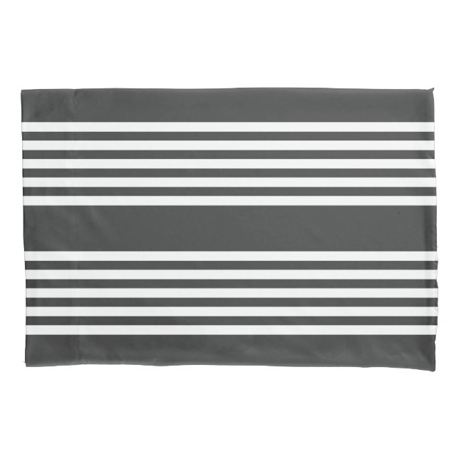White and charcoal five stripes pattern pillow case (Front)