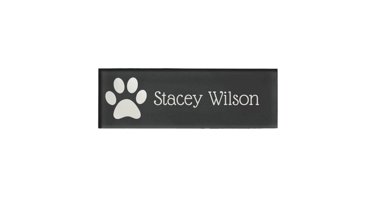 White And Charcoal Paw Print Logo Name Tag Zazzle Com