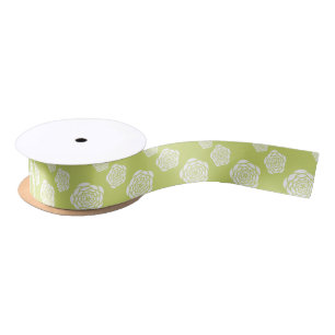 White and Chartreuse Peonies Pattern Ribbon