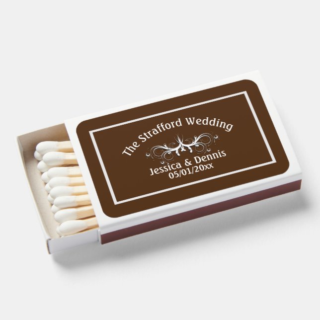  White  and Chocolate Custom Text  Matchboxes (Front Open)