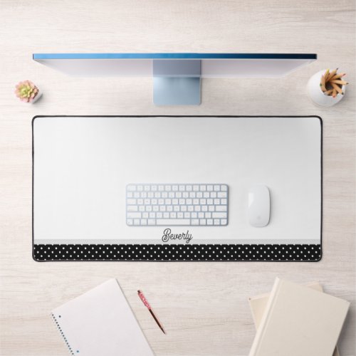 White and Classic White on Black Polka Dot Pattern Desk Mat