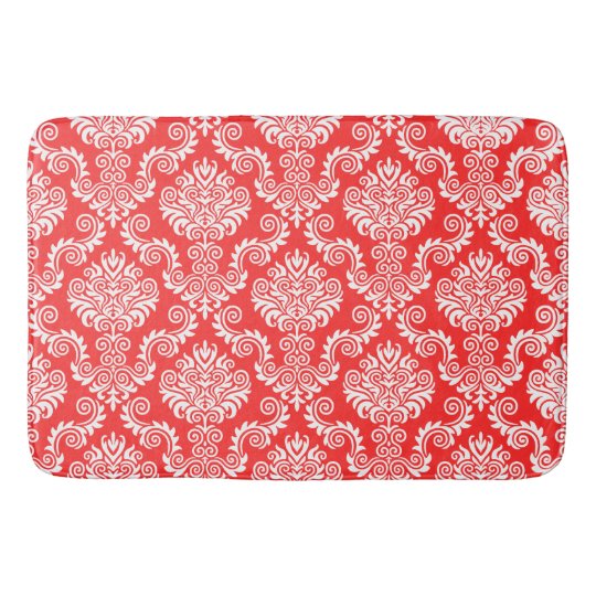 White and Coral Damask Pattern{pick your color} Bathroom Mat