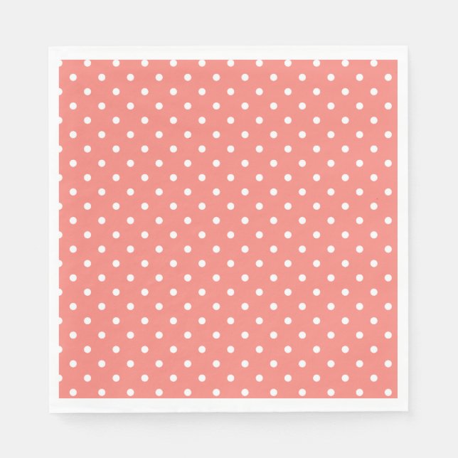 White and Coral Pink Polka Dot Pattern Napkins (Front)
