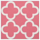 White And Coral Red Quatrefoil Geometric Pattern Fabric