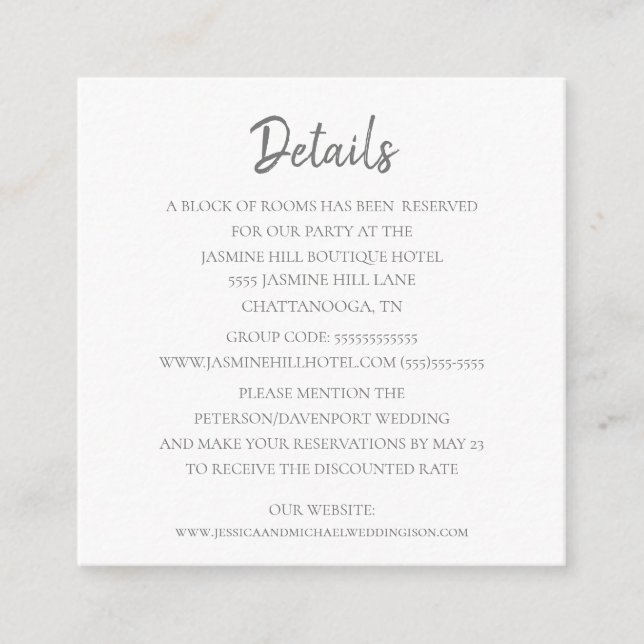 White and Coral Wedding Details Enclosure Card (Front)