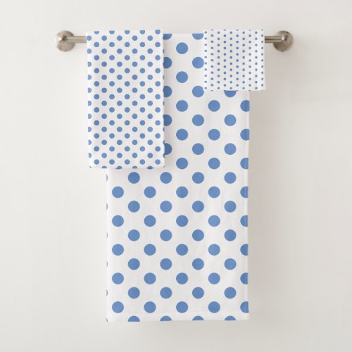 White and Cornflower Blue Polka Dot Bath Towel Set