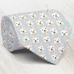 White and Cream French Bulldog Neck Tie<br><div class="desc">A fun little White or Cream French Bulldog or Frenchie pattern on a duck egg blue green background.  Great for all dog lovers,  pet sitters,  dog walkers and veterinarians.  Original art by Nic Squirrell.</div>