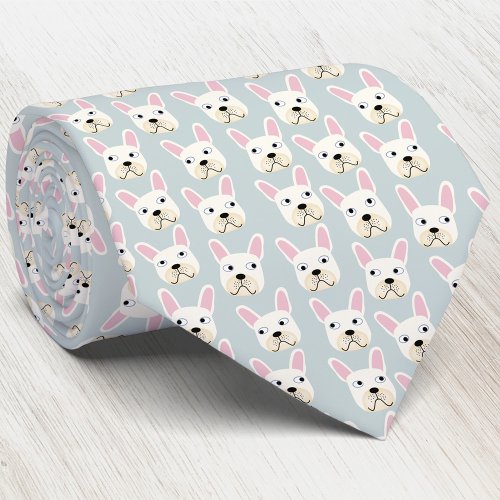 White and Cream French Bulldog Neck Tie