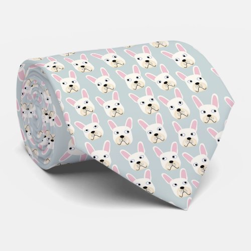 White and Cream French Bulldog Neck Tie