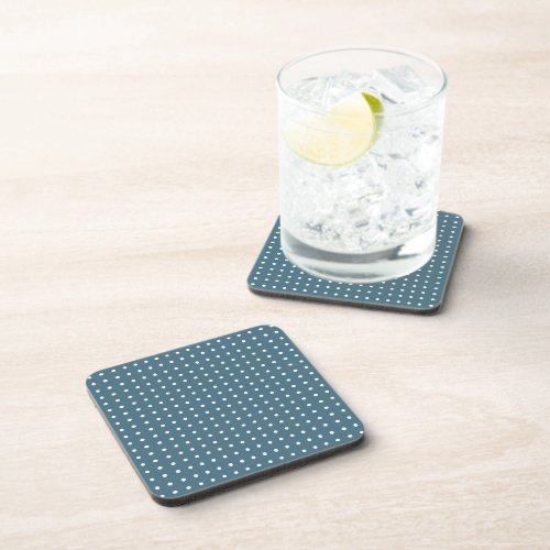 White and Cyan Minimalist Polka Dots g1 Beverage Coaster