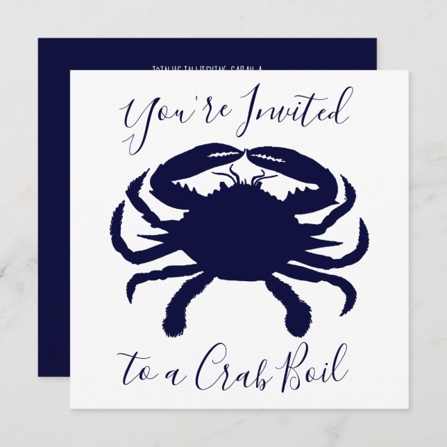 White and Dark Blue Crab Boil Birthday Invitation (Front/Back)
