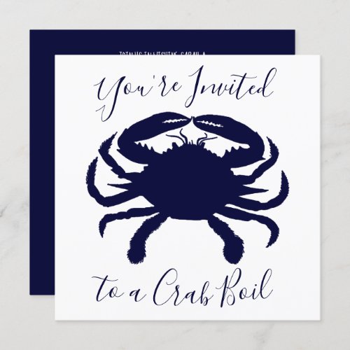 White and Dark Blue Crab Boil Birthday Invitation