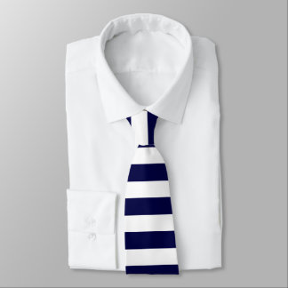 White and Dark Blue Horizontally-Striped Neck Tie