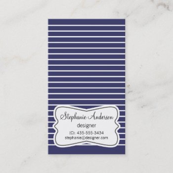 White And Dark Blue Stripes Business Card by RossiCards at Zazzle