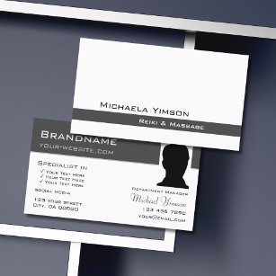 White and Dark Gray Chic with Photo Professional Business Card
