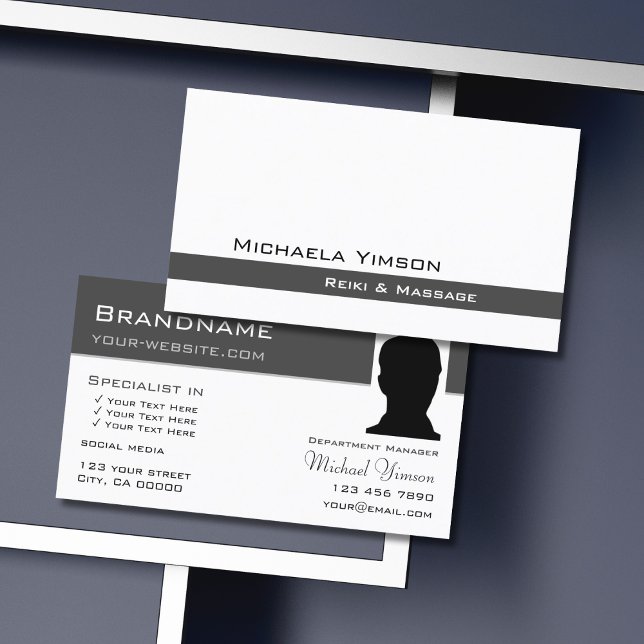 White and Dark Gray Chic with Photo Professional Business Card (Creator Uploaded)