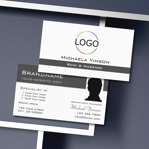 White and Dark Gray with Logo  Photo Professional Business Card
