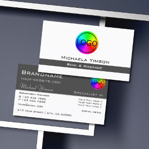 White and Dark Gray with Logo Professional Business Card