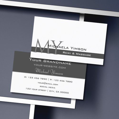 White and Dark Gray with Monogram Professional Business Card