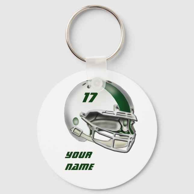 White and Dark Green Football Helmet Keychain (Front)