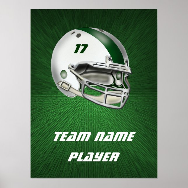 White and Dark Green Football Helmet Poster (Front)