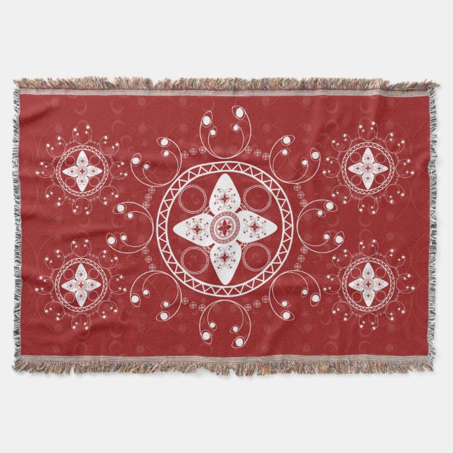 White And Dark Red Celtic Inspired Throw Blanket (Front)