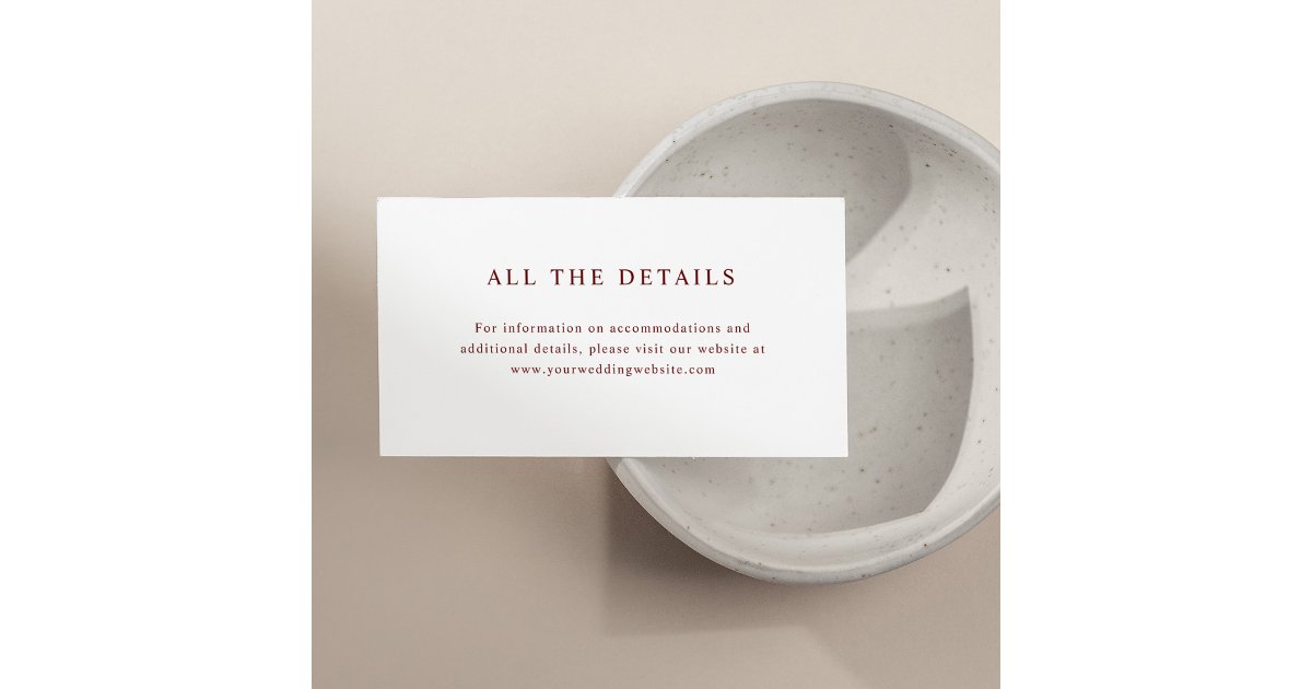 White and Dark Red Elegant Text | Wedding Details Enclosure Card | Zazzle