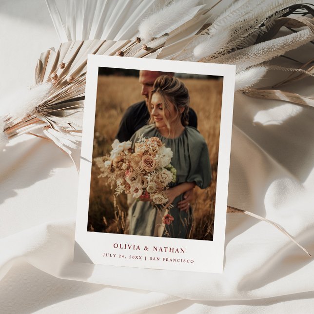 White and Dark Red Text and Photo | Wedding Save The Date (Creator Uploaded)