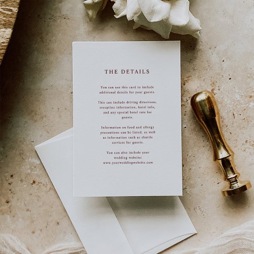 White and Dark Red Text  Wedding Guest Details Enclosure Card