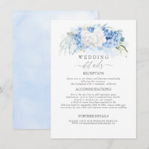 White and Dusty Blue Flowers Wedding Information Enclosure Card
