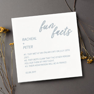 White and Dusty Blue Modern Fun Facts Wedding Napkins