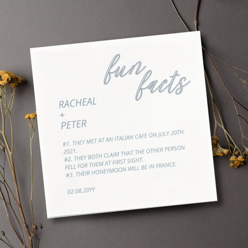 White and Dusty Blue Modern Fun Facts Wedding  Napkins