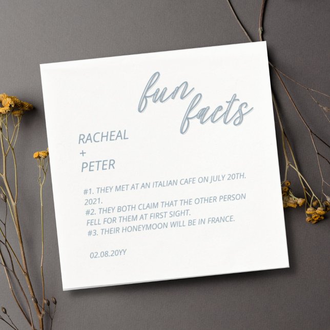 White and Dusty Blue Modern Fun Facts Wedding  Napkins (Creator Uploaded)