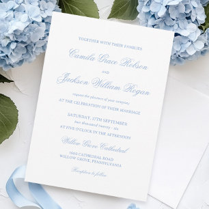White and Dusty Blue Wedding Invitation