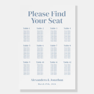 White and Dusty Blue Wedding Seating Chart Foam Board