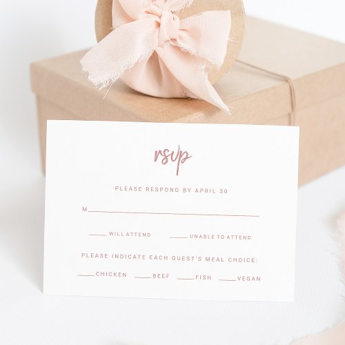 White and Dusty Rose Script  Wedding Meal Choice RSVP Card