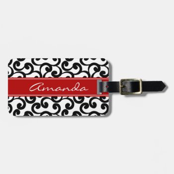 White And Ebony Monogrammed Elements Print Luggage Tag by Letsrendevoo at Zazzle