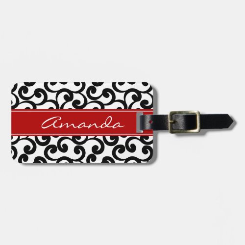 White and Ebony Monogrammed Elements Print Luggage Tag