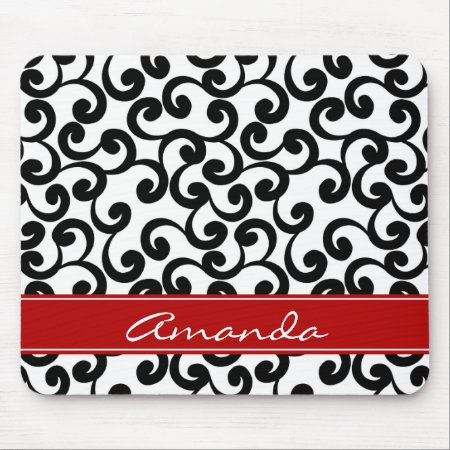 White And Ebony Monogrammed Elements Print Mouse Pad