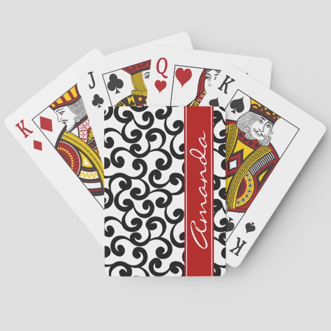 White and Ebony Monogrammed Elements Print Poker Cards (Back)