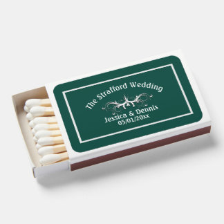White and Emerald Green Custom Text Matchboxes